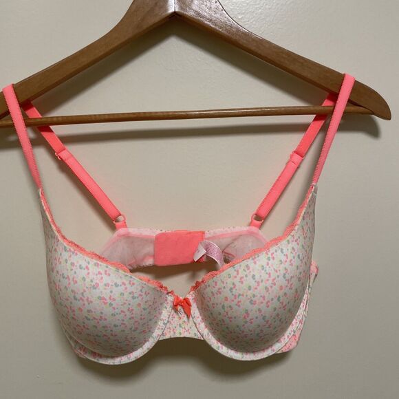 Vtg Victoria’s Secret Padded Push Demi Underwire Bra Size 34D Floral Lace Edge - Picture 1 of 8